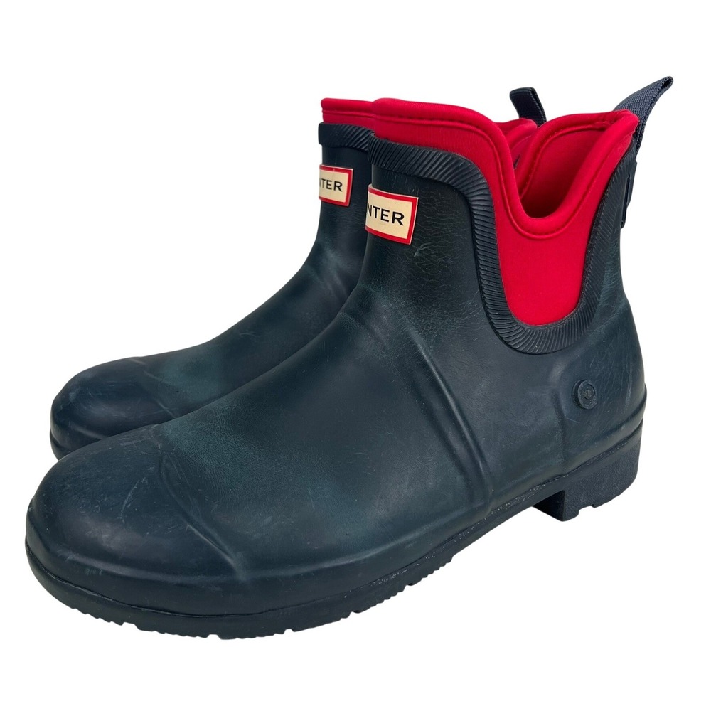 Hunter Womens Navy Blue Red Neoprene‎ Ankle Rubber Rain Boots Size 10 F16835888